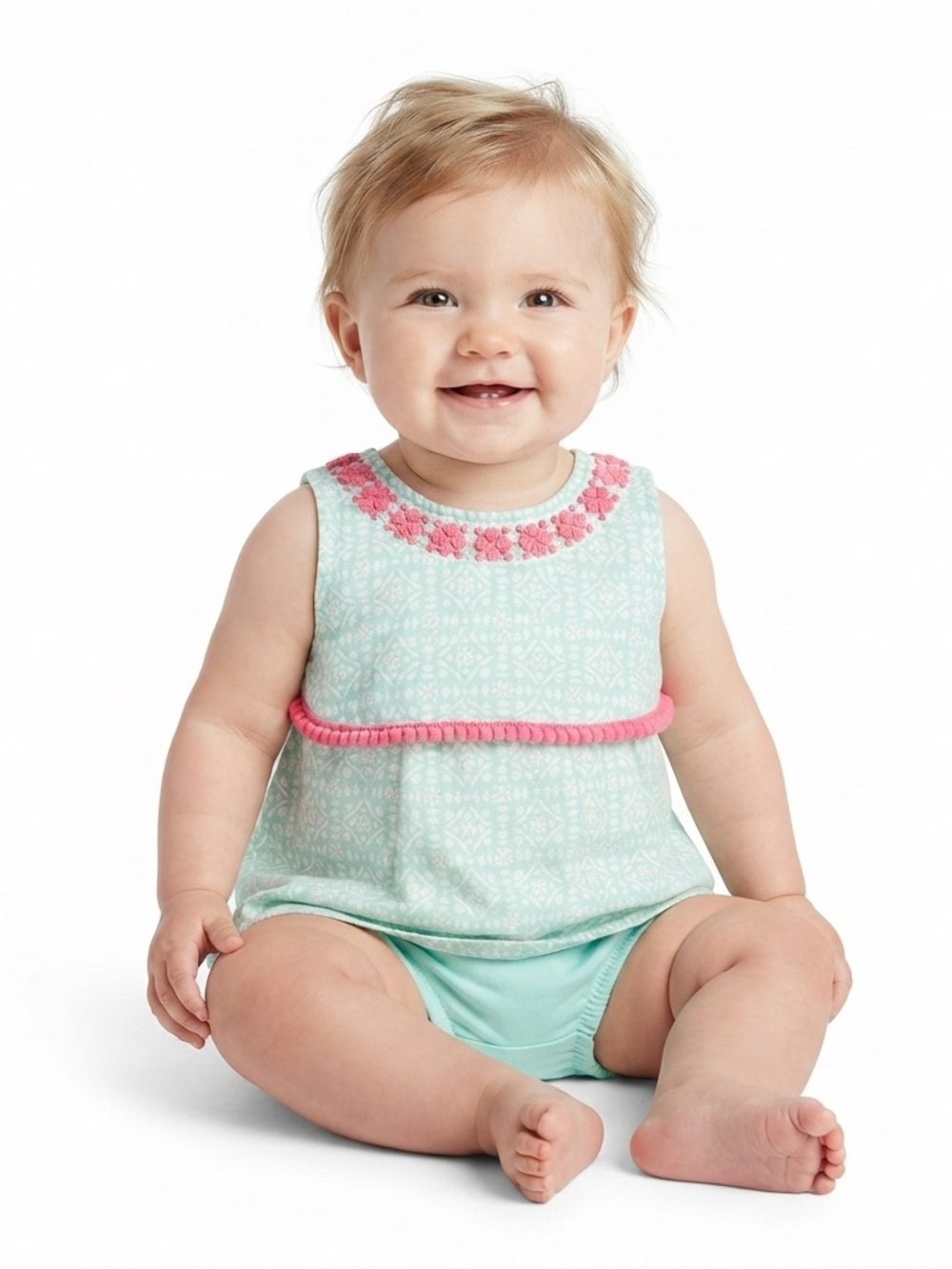 Carter’s Baby Girls Hot Pink/Mint Green/White Bubble 🫧 Short/Tank Set Si…